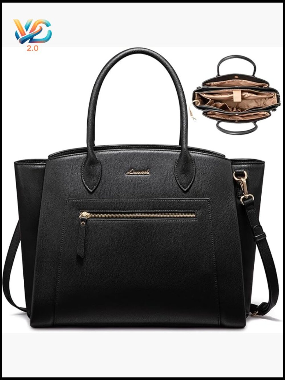 15.6" Vegan Leather Laptop Tote Bag for Work Business Travel